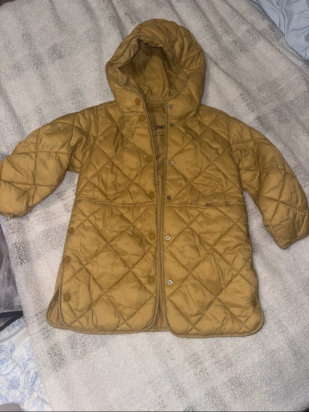 Zara Quilted Hooded Puffer Jacket - Mustard Yellow